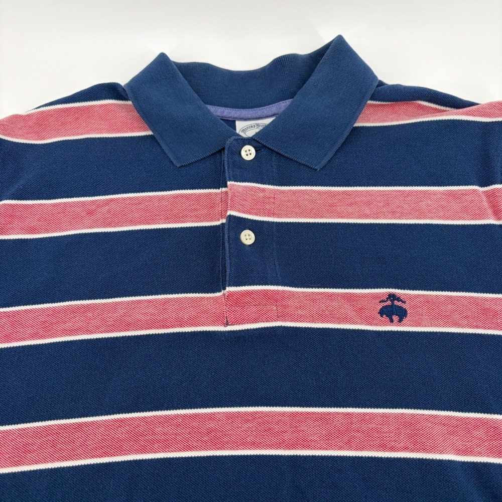 Brooks Brothers 1818 Performance Polo Shirt Mens Large Slim Fit Striped Navy Red